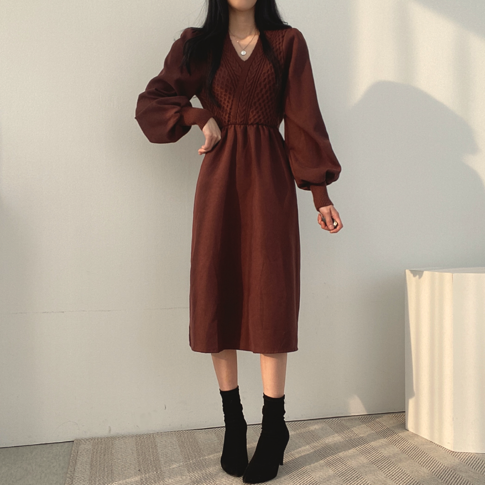 カシュクール風ニットワンピース♡もこもこケーブル編み S1135