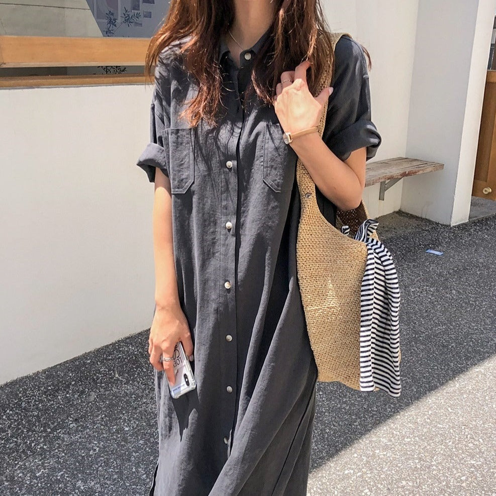 ロングシャツワンピース 夏のAラインで可愛く♡ S1791