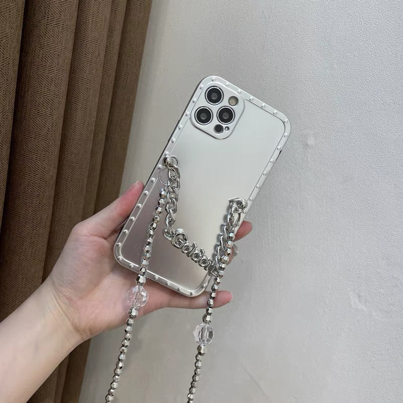 シルバーメタリックiPhoneショルダーケース♡シンプルで被らないデザイン S2242
