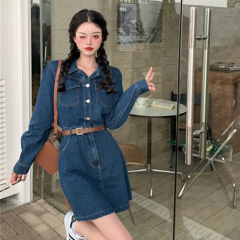 デニムパフスリーブワンピース♡すっきり襟で大人可愛い S2387
