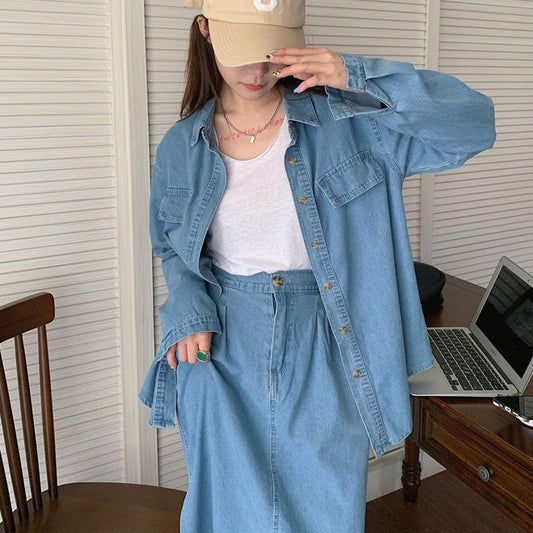 春デニムセットアップ♡シャツジャケットとスカートの可愛いコーデ S2382