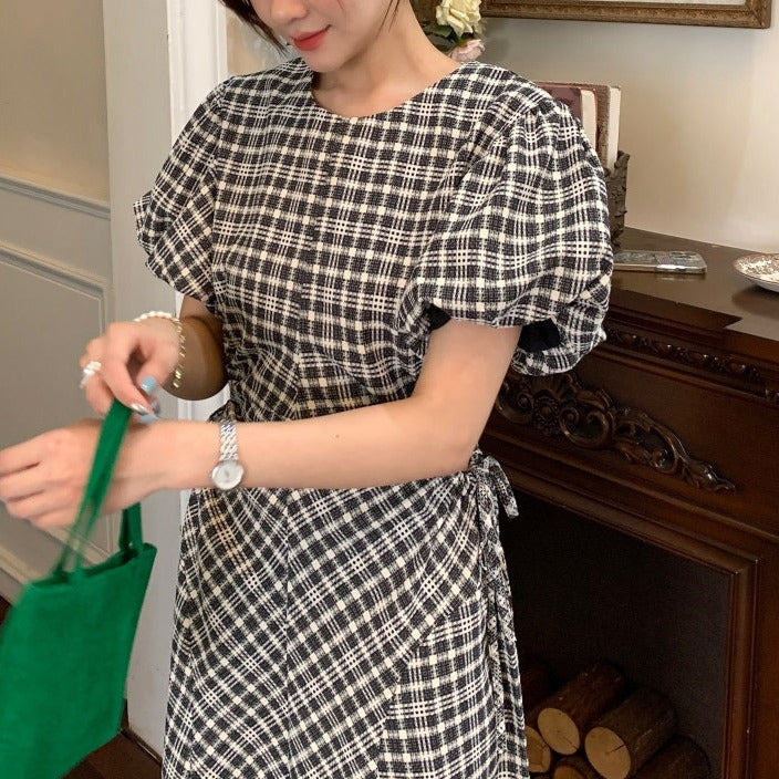 ウエストカットチェックワンピース♡抜け感デザイン S1571