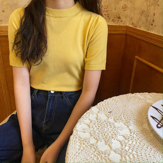 モックネックTシャツ ベーシックで着回し◎ S1165
