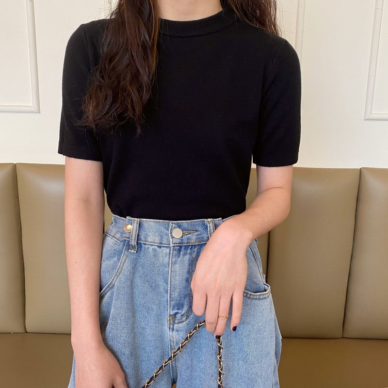 モックネックTシャツ ベーシックで着回し◎ S1165