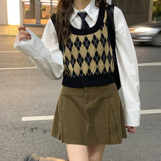 ブリティッシュ風ニットベスト♡オールシーズン着こなし S1241