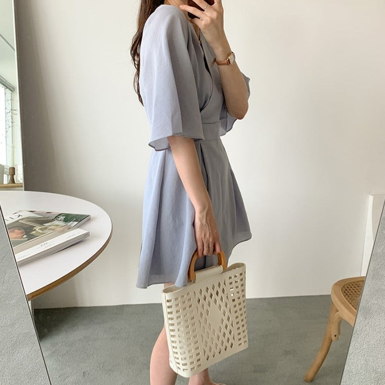 大人可愛いカシュクールVネックワンピース S1858