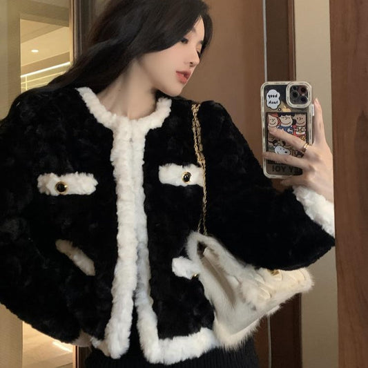 バイカラー フェイクファー ジャケット 大人可愛い♡ S1085