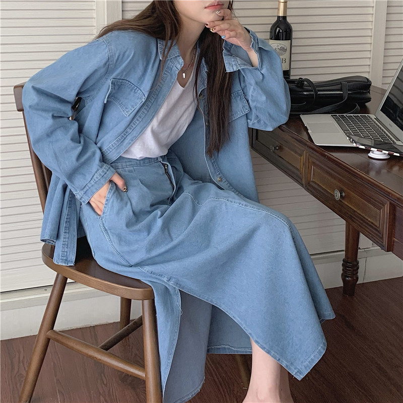 春デニムセットアップ♡シャツジャケットとスカートの可愛いコーデ S2382