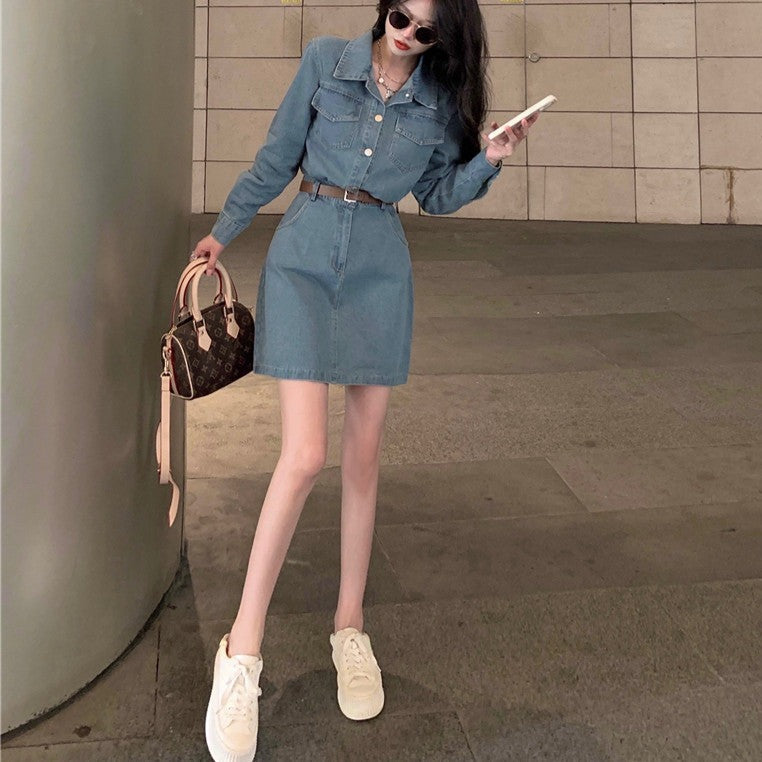 デニムパフスリーブワンピース♡すっきり襟で大人可愛い S2387