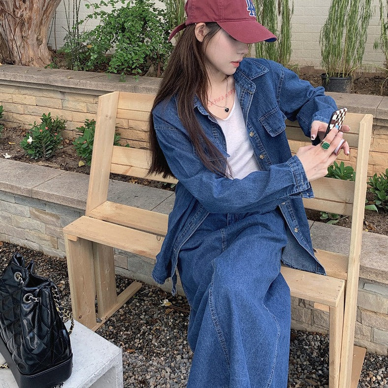 春デニムセットアップ♡シャツジャケットとスカートの可愛いコーデ S2382