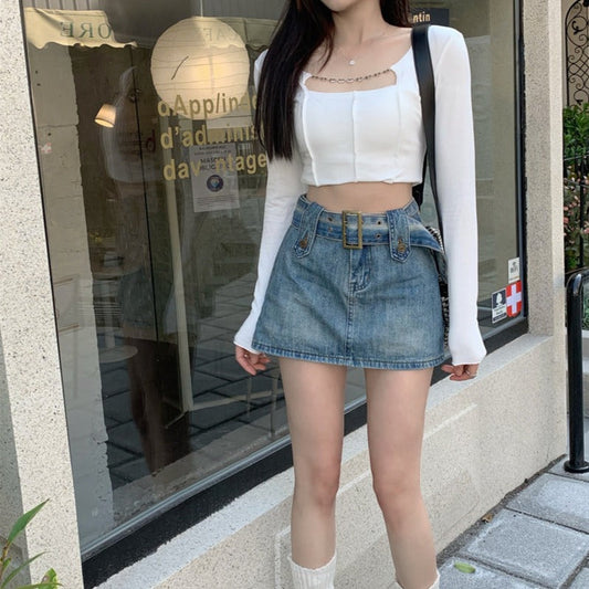 ベルト付きデニムミニスカート♡インナーショーツ付き S2307