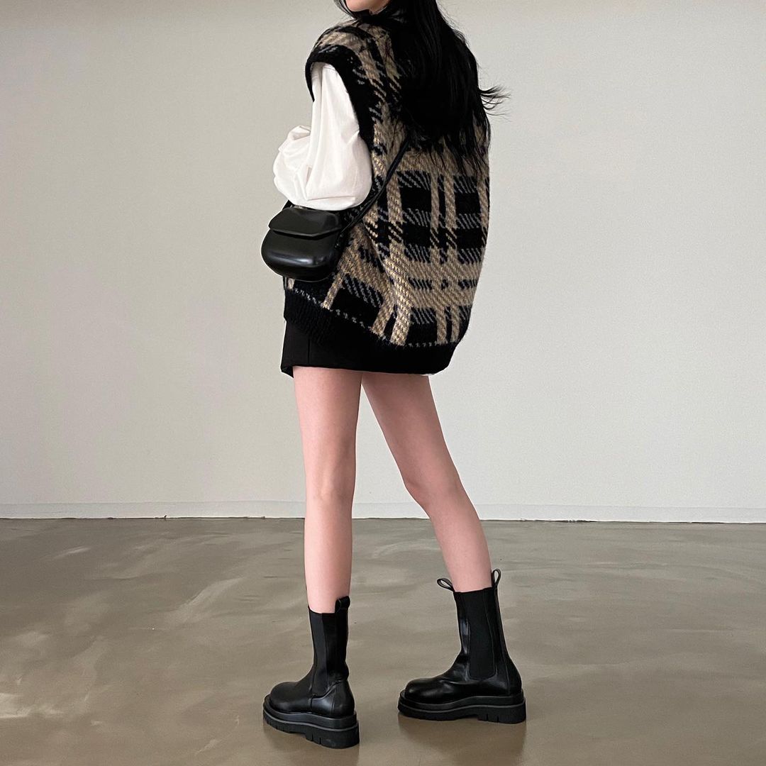 グレンチェックニットベスト♡ゆったりシルエットでこなれ感UP S1246