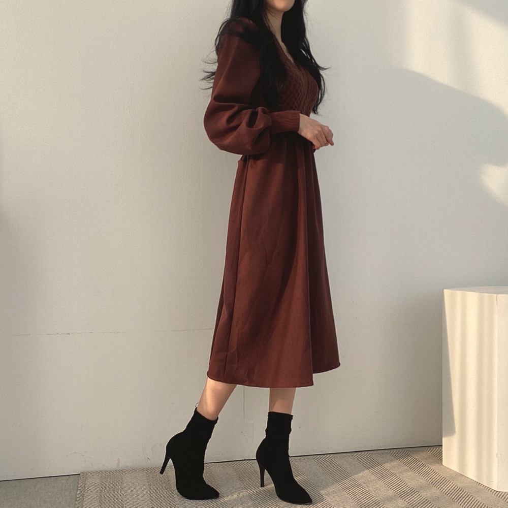 カシュクール風ニットワンピース♡もこもこケーブル編み S1135