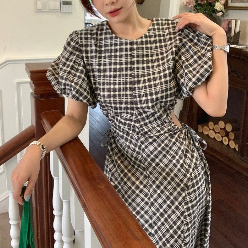 ウエストカットチェックワンピース♡抜け感デザイン S1571