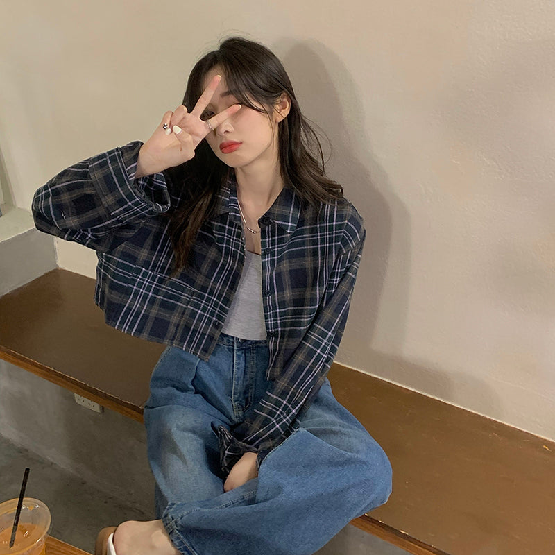 クロップドチェックシャツ♡季節の変わり目にぴったり S2328