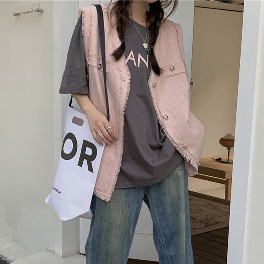 ツイード風ジレ＆オーバーロゴTシャツ【単品】 S2301