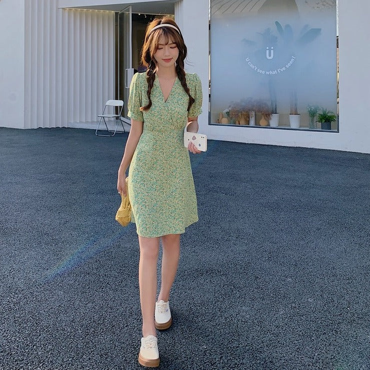 小花柄パフスリーブミニワンピース♡大人可愛いサマーアイテム S1407