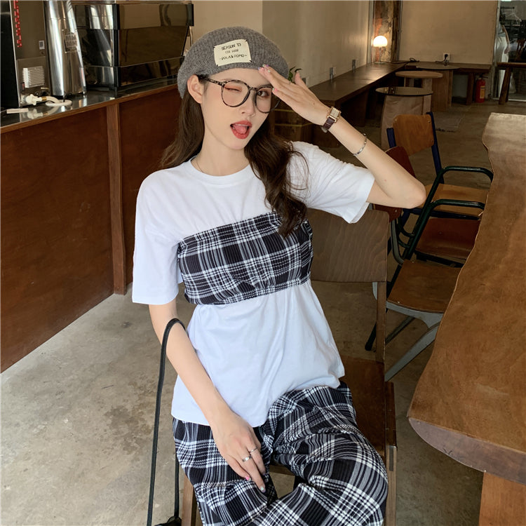 チェックワイドパンツセットで大人可愛いコーデ S1845