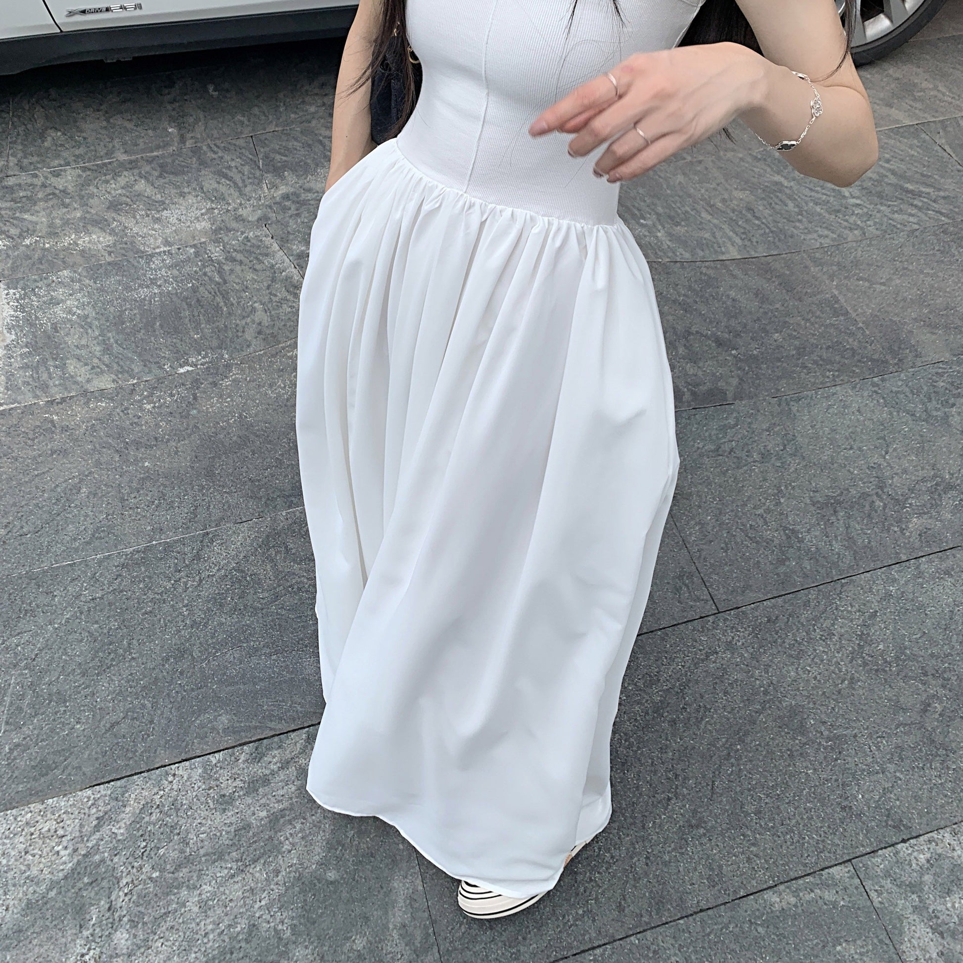 異素材ドッキングワンピース♡ノースリーブで夏に活躍 S1670