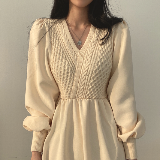 カシュクール風ニットワンピース♡もこもこケーブル編み S1135