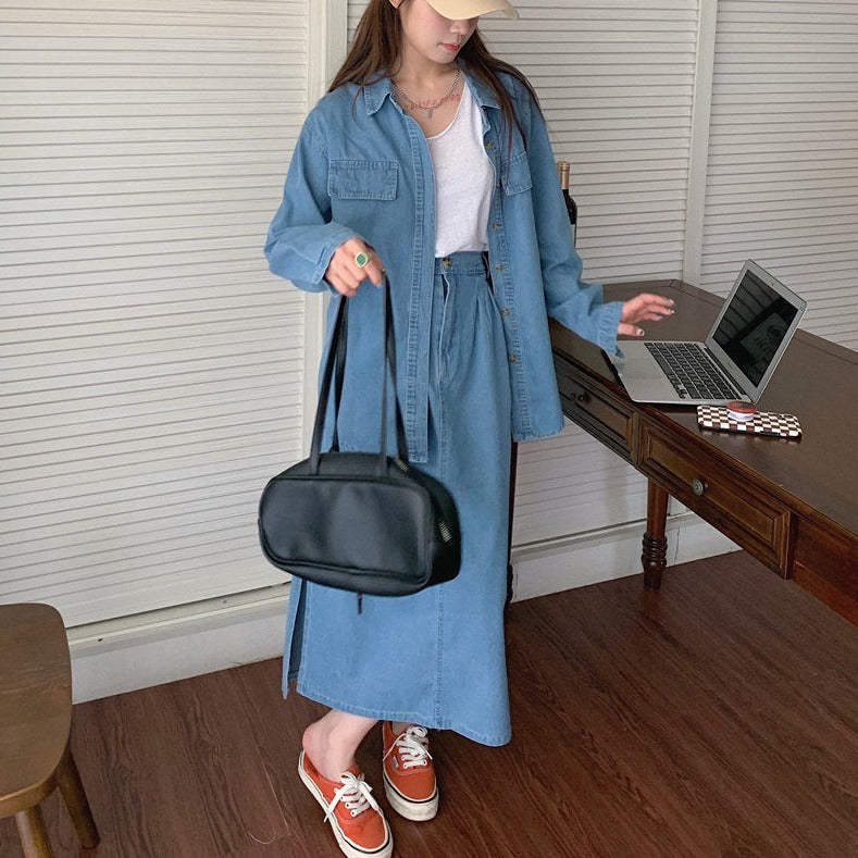 春デニムセットアップ♡シャツジャケットとスカートの可愛いコーデ S2382
