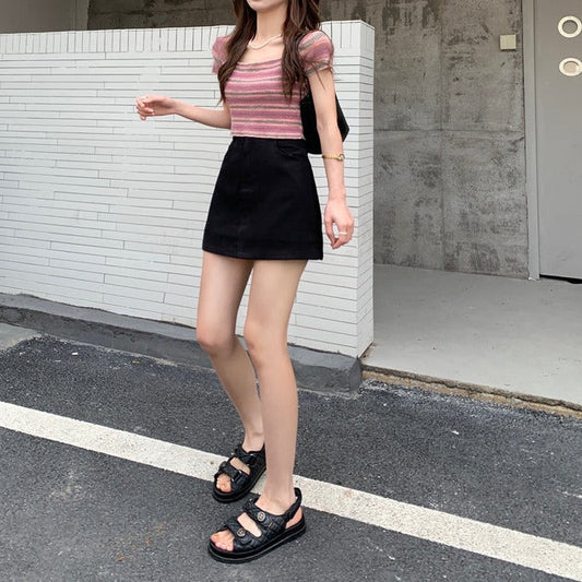 インナー付きカラーデニムミニスカート S2247