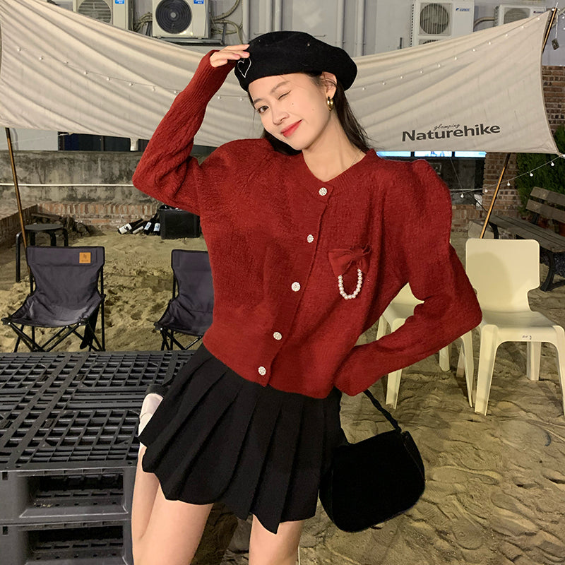 リボンあしらったカーディガン ふんわりパフスリーブ♡ S2509