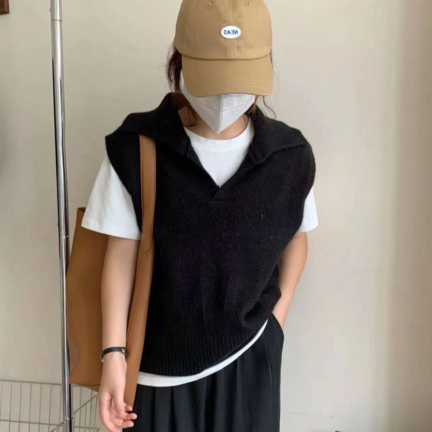 ポロカラー ノースリーブニットベスト レイヤードに便利 S1687