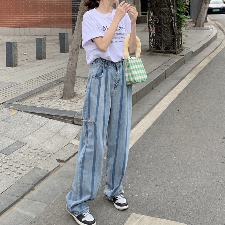 デザインストレートデニムパンツ♡縦ストライプで脚長効果 S2445