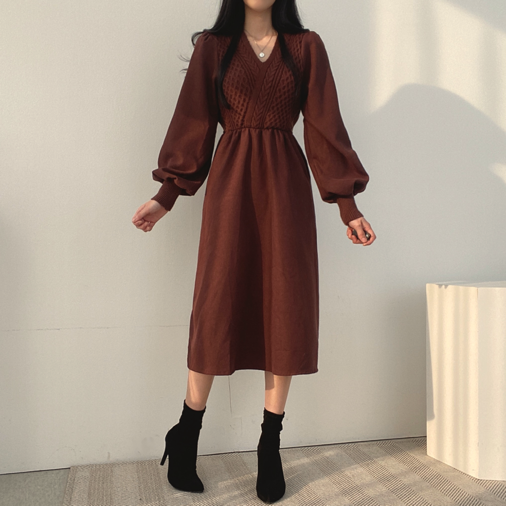 カシュクール風ニットワンピース♡もこもこケーブル編み S1135