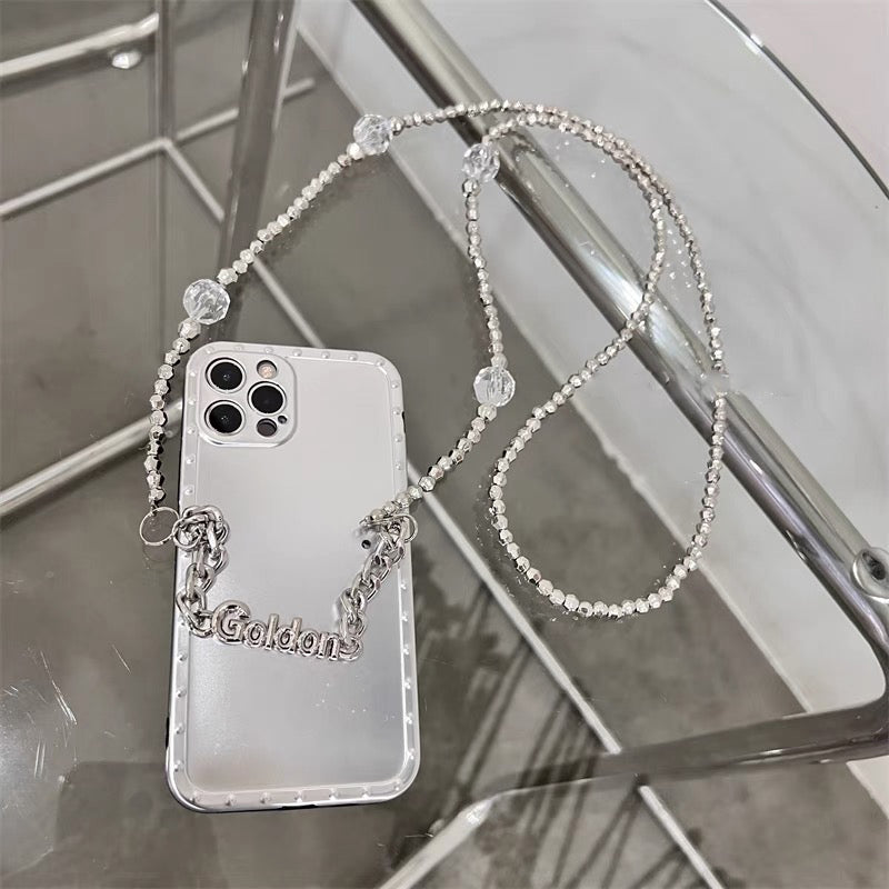 シルバーメタリックiPhoneショルダーケース♡シンプルで被らないデザイン S2242