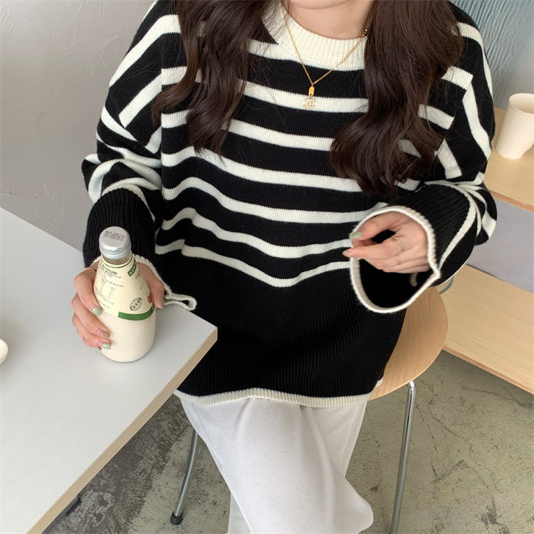 ワイドスリーブボーダーニット ゆったりシルエットで大人可愛い S1950