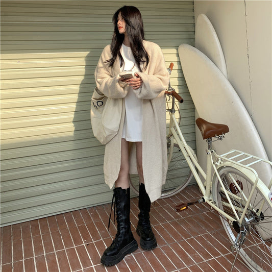 大人可愛いリブ編みロングカーディガン S1287