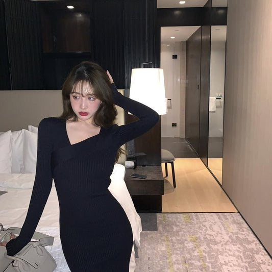 レイヤードネックロングニットワンピース☆大人可愛いデートコーデに S1038