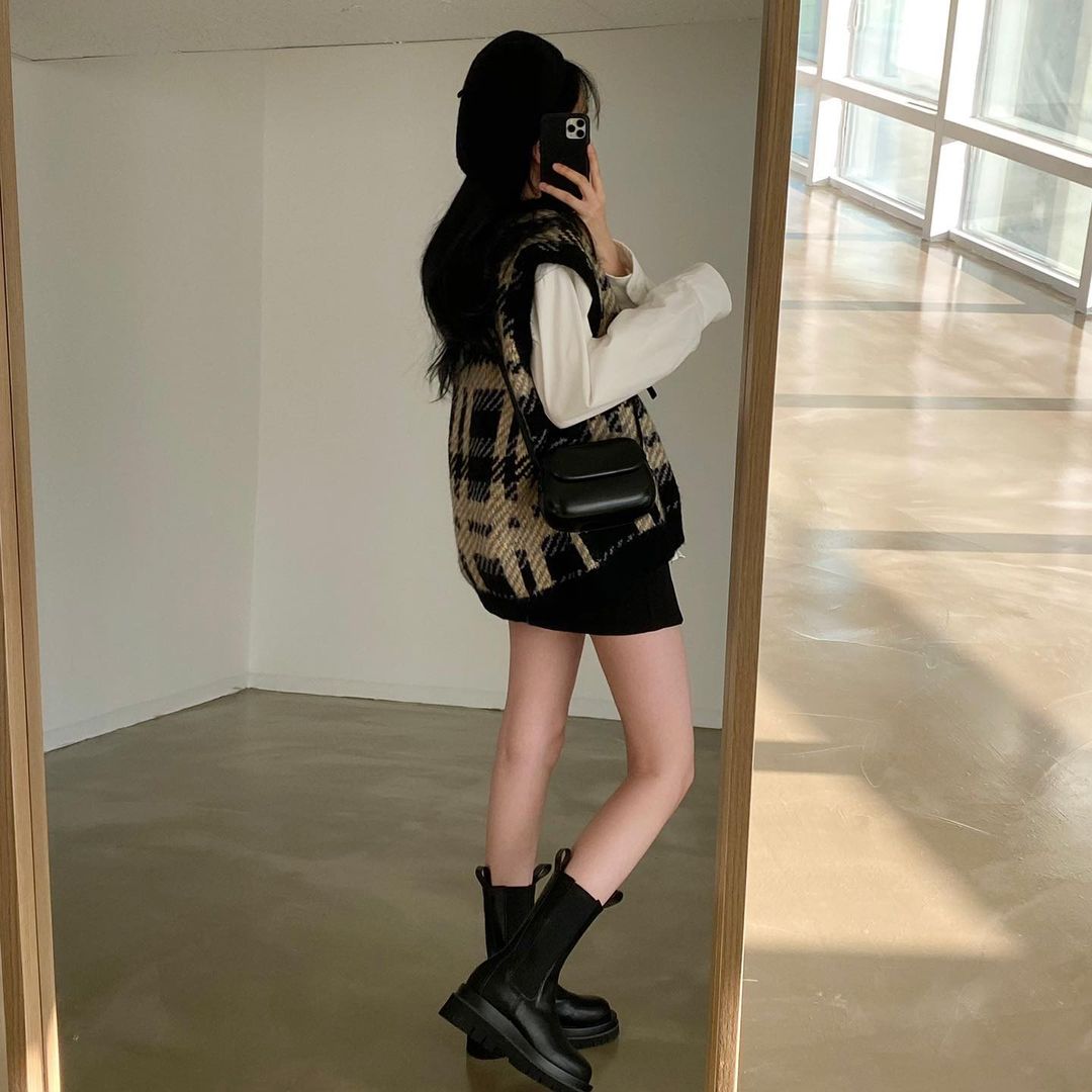 グレンチェックニットベスト♡ゆったりシルエットでこなれ感UP S1246