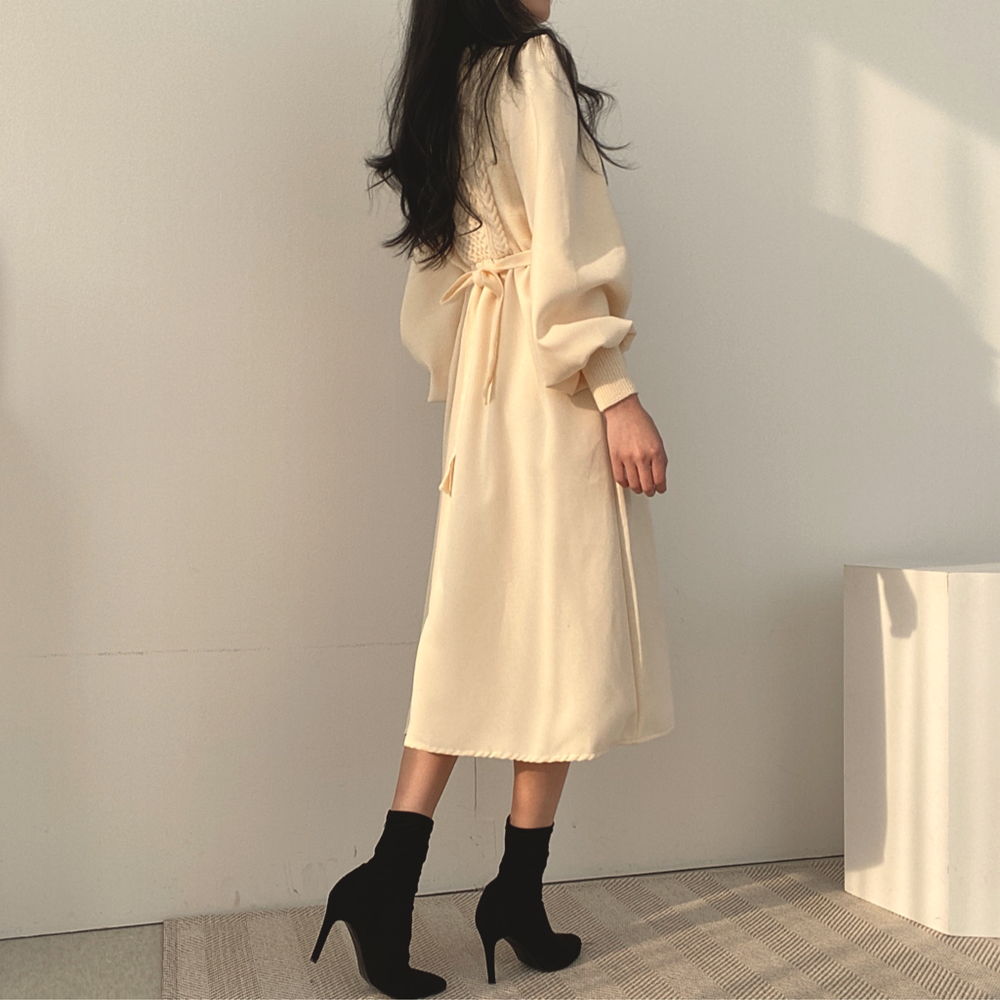 カシュクール風ニットワンピース♡もこもこケーブル編み S1135