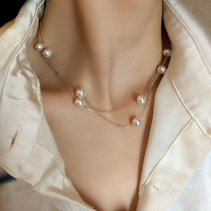 ゴールド×パール ダブルネックレス 上品で華やか S2535