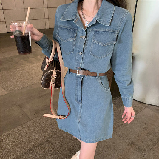 デニムパフスリーブワンピース♡すっきり襟で大人可愛い S2387