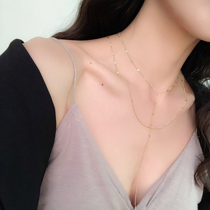 ダブルチェーンネックレス♡シンプルで使いやすいラリエットデザイン S2536