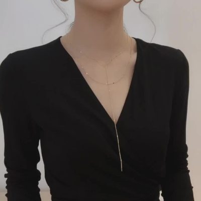 ダブルチェーンネックレス♡シンプルで使いやすいラリエットデザイン S2536