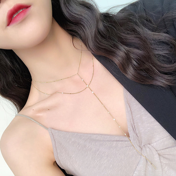 ダブルチェーンネックレス♡シンプルで使いやすいラリエットデザイン S2536